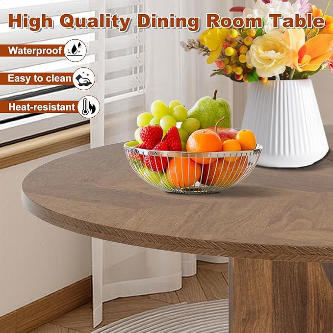 Round Dining Table for 4, 39 Inch Small Dinner Table Farmhouse Wooden Circle Kitchen Tables with Cross Base for Dining Room, Kitchen, Living Room, Brown
