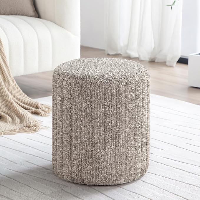 Get Set Style Modern Round Ottoman with Soft Padded Seat, Multifunctional Vanity Chairs for Makeup, Upholstered Footrest Stool Ottoman Foot Stool for Living Room, Bedroom