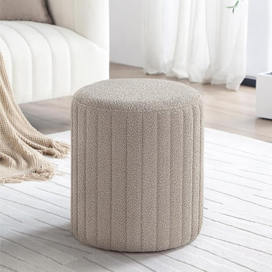 Get Set Style Modern Round Ottoman with Soft Padded Seat, Multifunctional Vanity Chairs for Makeup, Upholstered Footrest Stool Ottoman Foot Stool for Living Room, Bedroom