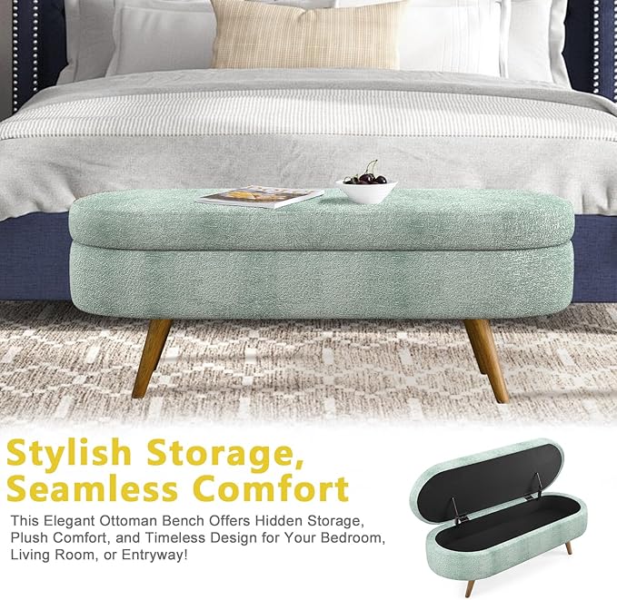NicBex Ottoman Bench with Storage for Bedroom, 43.5" Upholstered End of Bed Bench with Rubber Wood Legs, Linen Storage Bench for Living Room or Entryway,