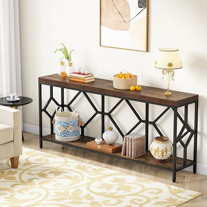 Tribesigns 71 Inch Extra Long Sofa Table, Narrow Long Sofa Console Tables Behind Couch Table with Open Storage Shelf