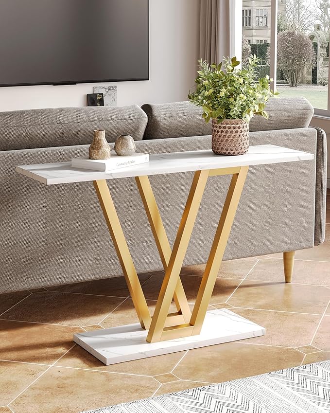 LITTLE TREE Console Table Hallway Table for Entryway 43 Inch Sofa Table Entryway Tables for Living Room, White & Gold