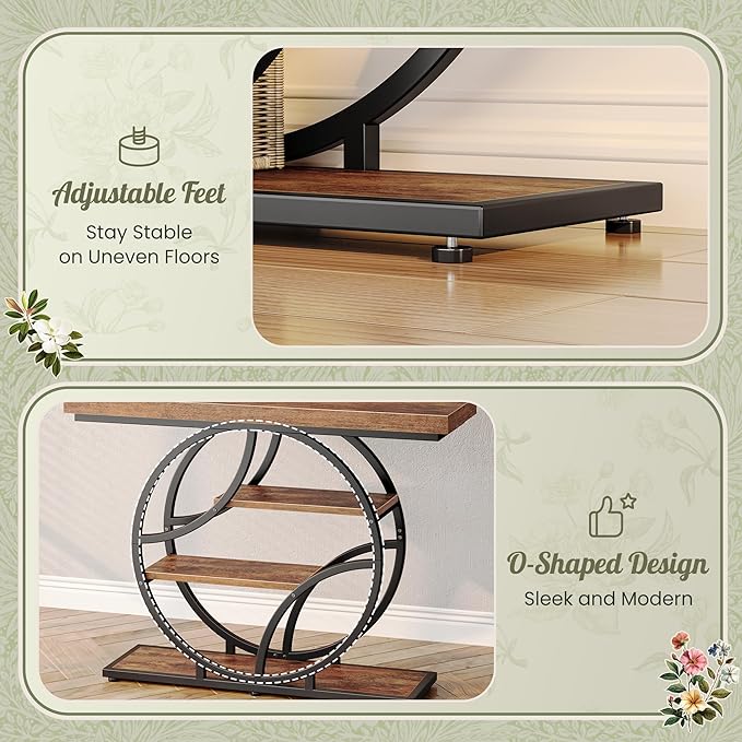 Huuger 41.3 Inch Entryway Table, Industrial Console Sofa Table with Storage, Accent Table with Shelves, for Entry, Hallway, Entrance, Foyer, O-Shaped Metal Frame, Rusitc Brown