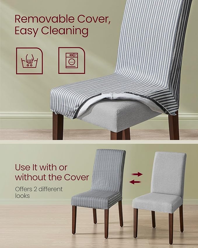 VASAGLE Dining Chairs, Parsons Chairs with Removable Fabric Cover, High Back, for Dining Room Kitchen, Set of 2, Thick Seat, 22.8 x 18.9 x 39.4 Inches, Dove Gray UKDC152G01