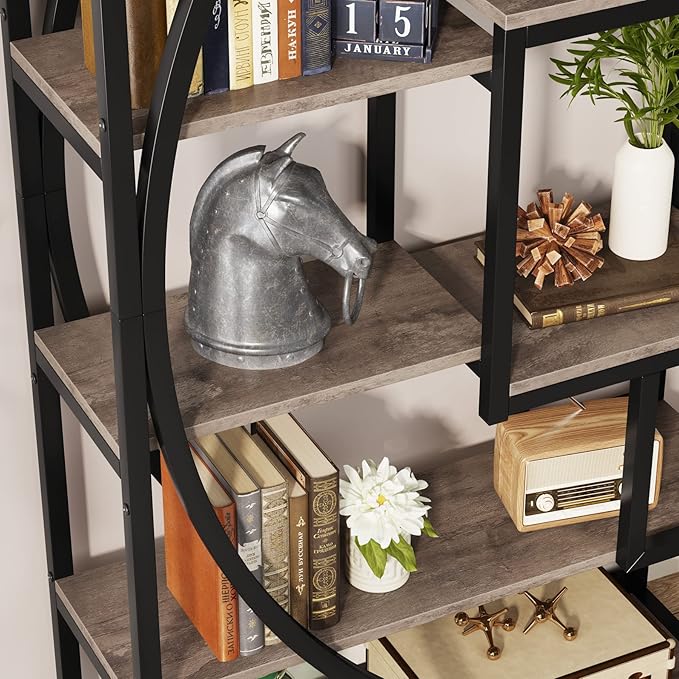 Tribesigns Bookshelf, Industrial 5-Tier Etagere Bookcase, 70.8 inch Tall Bookshelf with 8 Open Storage Shelf, Book Shelf Display Tack Shelving Unit for Home Office Living Room, Vintage Grey