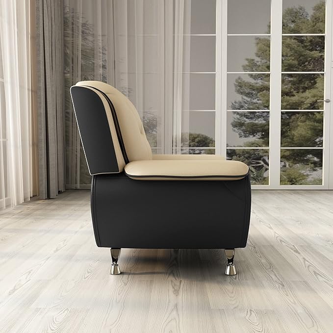 Container Furniture Direct Michael Modern Faux Leather Upholstered Stainless Steel Legs Living Room, Chair, Camel/Black