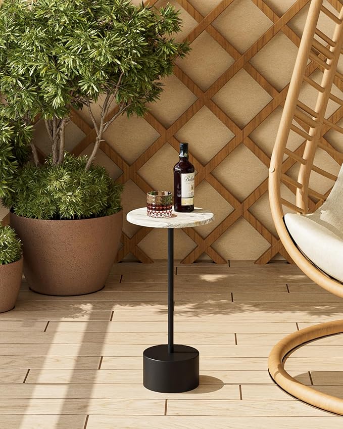 Drink Table Pedestal, Round Side Table, Drink Tables for Small Spaces, Pedestal End Table, Small Pedestal Table (Black)