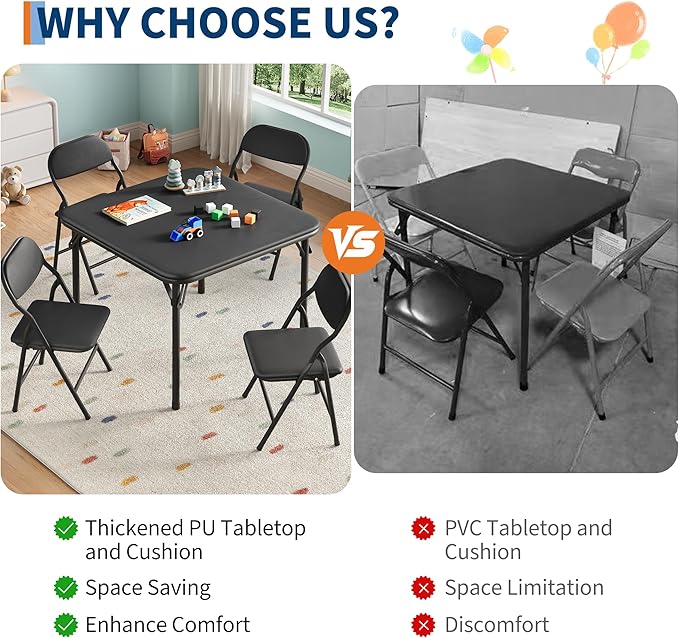 IDEALHOUSE 5 Piece Folding Kids Table and Chairs Set, Children Activity Table and Chairs Set for Dining Room,Daycare,Classrooms