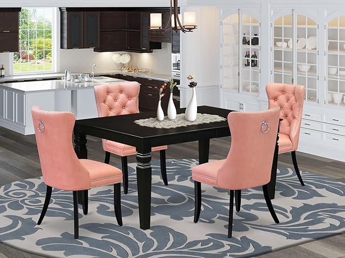 East West Furniture LGDA5-BLK-23 5 Piece Dinette Set Includes a Rectangle Dining Table with Butterfly Leaf and 4 Polyester Fabric Upholstered Chairs, 42x84 Inch, Black