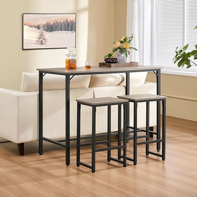 Yaheetech 3 Piece Dining Table Set, 47.5" Industrial Pub Table Set, Counter Height Kitchen Table with Bar Stools Set of 2, for Small Space, Apartment