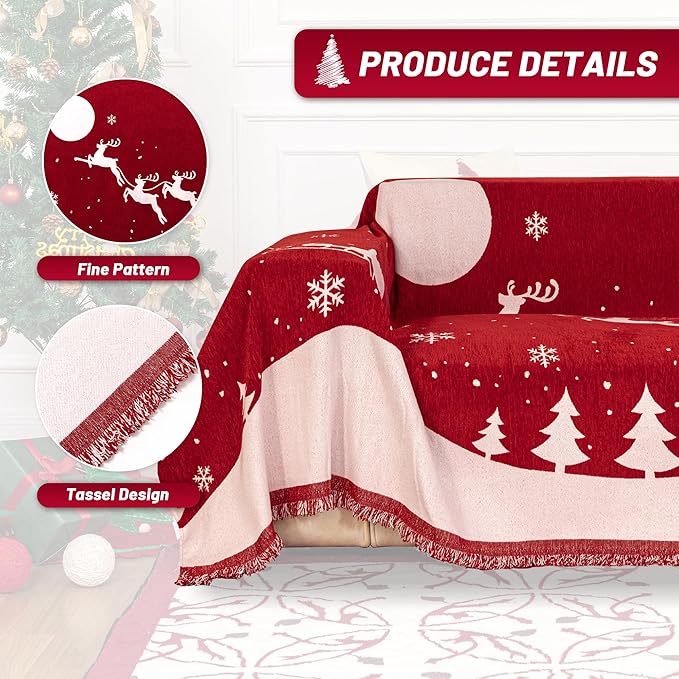 MYSKY HOME Christmas Couch Cover, Washable Pet Couch Covers for Sofa, Sectional Couch Covers L Shape Throw Sofa Slipcover, Soft Washable Sofa Covers for 2 Cushion, 71"x118", Red