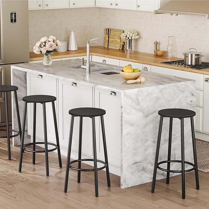 HOOBRO Bar Stool Set, Counter Height Stools with Footrest, Sturdy Steel Frame, for Dining Room, Kitchen Island, Party, Easy Assembly, Black BK03BY01N1