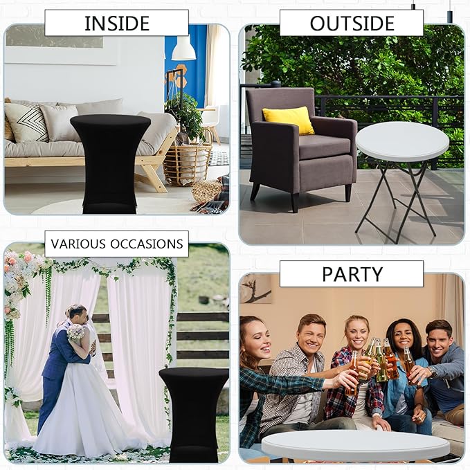 Wenqik 2 Sets 32" High Top Round Folding Cocktail Tables White Bar Height with Removable Legs & 32"x43" Spandex Stretch Table Covers (Black)