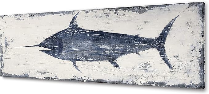 Yihui Arts Fish Canvas Art Wall Decor Blue Marlin Bursts Pictures for Living Room Contemporary Paintings Artwork House Decor