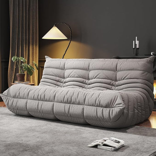 Bean Bag Chairs for Adults, BeanBag Reading Chair Memory Foam Couch 3-Seater, Floor Chair Soft Teddy Material, Comfy Reading Nook Chairs for Bedroom Living Room Office (Grey)