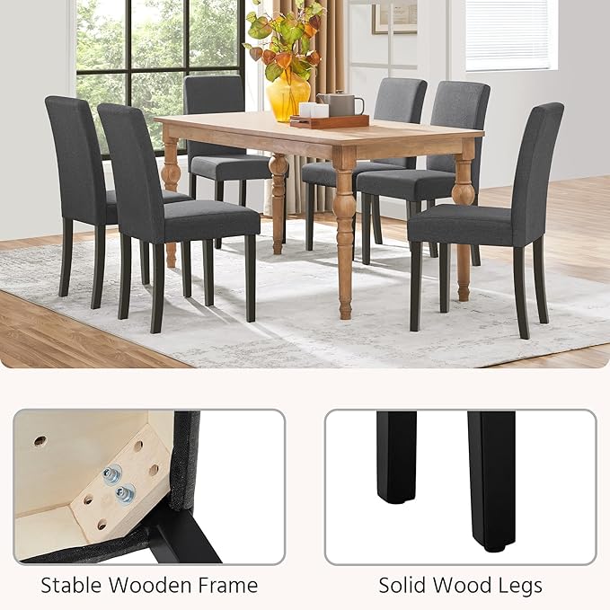Yaheetech Dining Chairs Set of 2 Fabric Upholstered Parson Kitchen Chairs with Padded Seat and Solid Wood Legs for Dining Room/Restaurant, Dark Gray