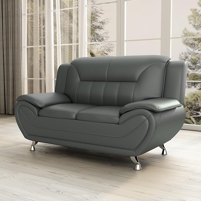Container Furniture Direct Michael Modern Faux Leather Upholstered Stainless Steel Legs Living Room, Chair, Loveseat, Sofa, Red