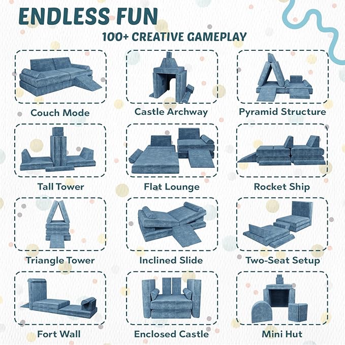 Modular Kids Play Couch & Sofa with Doodle Board & Stickers, High-Density 27D Foam Set, Convertible Folding Child Couch with Washable Covers, Durable Kids Furniture for Playroom - Dark Grey