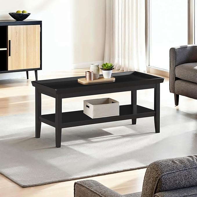 Convenience Concepts Ledgewood Coffee Table 42" - Modern Center Room Accent with Storage Shelf for Transitional, Traditional Living & Family Room, Black