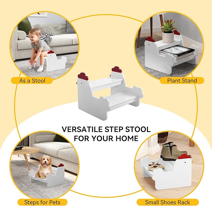 Wood Step Stools for Kids, Child Two Step Stool of Chick Shape, Toddler Step Stools Potty Training Stool, Easy to Move Safety for Kitchen, Bathroom, Bedroom, Toilet