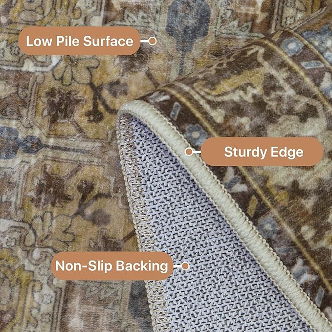 GENIMO 2x12 Runner Rugs for Hallway, Machine Washable Non Slip Vintage Rugs, Low Pile Lightweight Soft Print Rug for enrtyway, Corridor, Home Office, Kitchen, Rustic Brown
