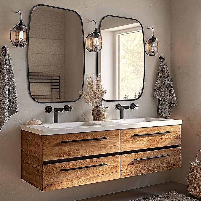 ANDY STAR Black Oval Mirrors for Bathroom, 24x36 Inch Oblong Bathroom Mirrors for Over Sink, Modern Metal Vanity Mirror, Non-Rusting SUS304 Metal Tube Frame Rounded Rectangle Mirror