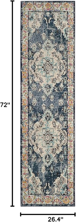 SAFAVIEH Monaco Collection Runner Rug - 2'2" x 6', Navy & Light Blue, Boho Chic Medallion Distressed Design, Non-Shedding & Easy Care, Ideal for High Traffic Areas in Living Room, Bedroom (MNC243N)
