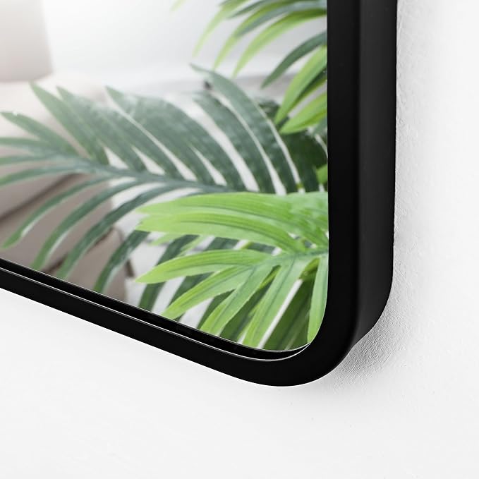 20x36 Inch Rectangle Bathroom Mirror with Black Metal Frame, Rounded Corner Rectangular Vanity Mirror for Wall, Modern Large for Bedroom, Living Room, Horizontal or Vertical