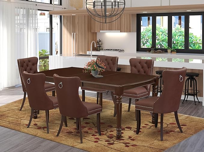 East West Furniture DODA7-MAH-26 7 Piece Dining Room Set Consists of a Rectangle Wooden Table with Butterfly Leaf and 6 Polyester Fabric Upholstered Chairs, 42x78 Inch, Mahogany