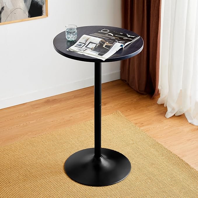 Glitzhome 39.5" H Round Bar Table Pub Table, Wood Top with Metal Leg and Base, Charcoal Gray Walnut Veneer Finish Bar Height Cocktail Table for Kitchen Island,Bistro,Restaurant (Charcoal Gray)