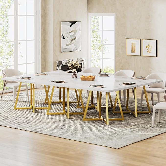 Tribesigns Square Dining Table for 10, 31.5" Modern White Dinner Table with Metal Base, Kitchen Table for Dining Room, Small Space, Apartment, White & Gold