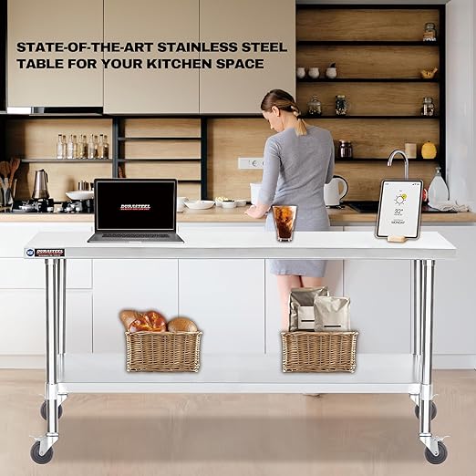 DuraSteel 30x72 NSF Stainless Steel Cart - Heavy Duty Food Prep Table with Undershelf - Rolling Kitchen Island on Wheels for Commercial Restaurant Kitchen, Garage, Outdoor Cooking, BBQ Grill, Counter