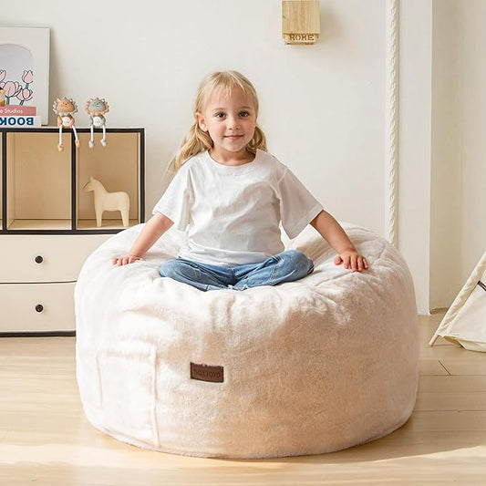 MAXYOYO Kids Bean Bag Chair, Stuffed Faux Fur Bean Bag for Toddler, Ultra Soft Floor Sofa with High-Density Foam Filling, Lazy Chair for Living Room, Playroom, Nursery Room