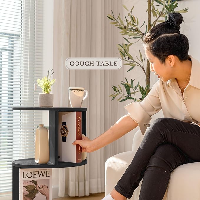 KAYMILY Living Room Side Table, Office Round Bookshelf End Table, Bedroom Mid Century Modern Nightstands, Contemporary Accent Tables - Easy Assembly - MDF Wood - Stationary - Black