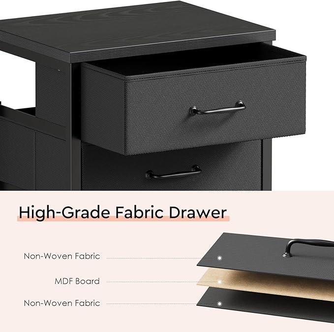 3 Drawer Mobile File Cabinet with Wheels Fabric Vertical Filing Cabinet fits A4 or Letter Size for Home Office,Black