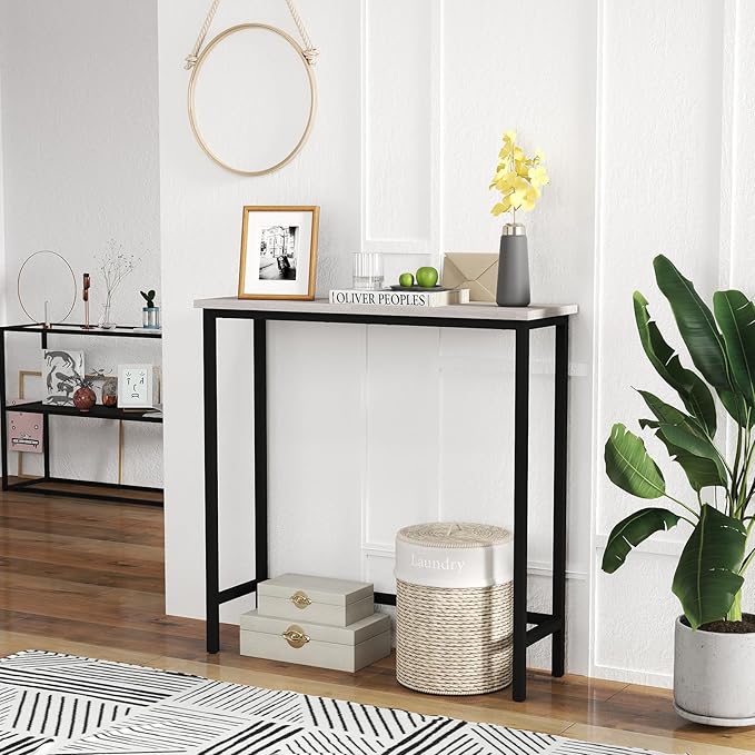 HollyHOME Narrow Console Table, 29.5" Slim Entryway Table, Sofa Stand, Hallway Shelf for Hallway, Bedroom, Living Room, Foyer, Grey