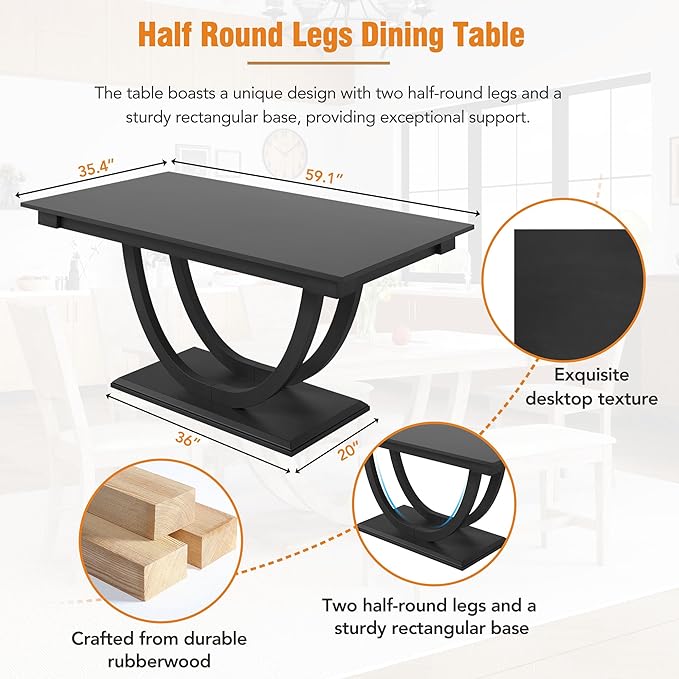 Ball & Cast Dining Table Set for 6,6-Piece Kitchen Table Set W/ 1 Bench & 4 Cushioned Chairs,59" Rectangular Desk W/Half Round Legs & Rectangle Base,for Dining Room,Kitchen,Restaurant,Gray