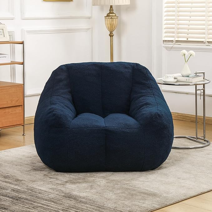 Furniliving Bean Bag Chair, Oversized Bean Bag Couch for Adults Comfy Bean Bag Sofa with Back Support, Large Bean Bag Chair Lazy Sofa for Living Room Bedroom, DarkBlue, Teddy