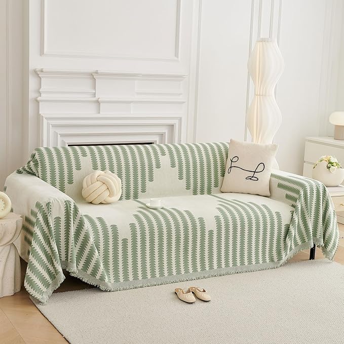 HAOMAIJIA Boho Sofa Covers Couch Covers for 3 Cushion Couch Sofa Pet Friendly Soft Thick Non Slip Couch Cover for Dogs Washable Sectional Couch Covers L Shape Furniture Protector (Green, 71"x134")