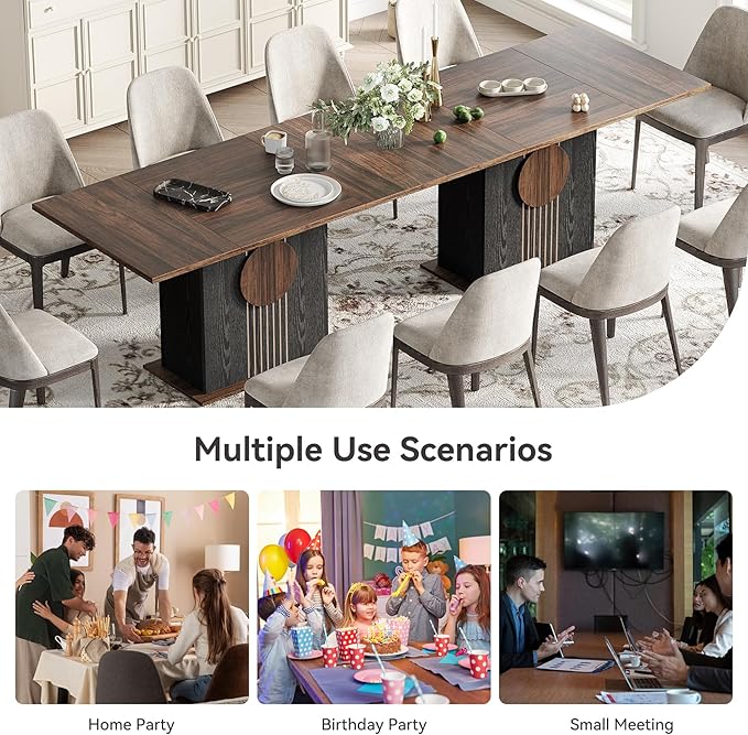 LITTLE TREE Rectangle Dining Table, Modern Kitchen Table Set for 6, Wooden Furniture with Heavy Duty Base, Modern Furniture for Home, Dining Room, Brown & Black