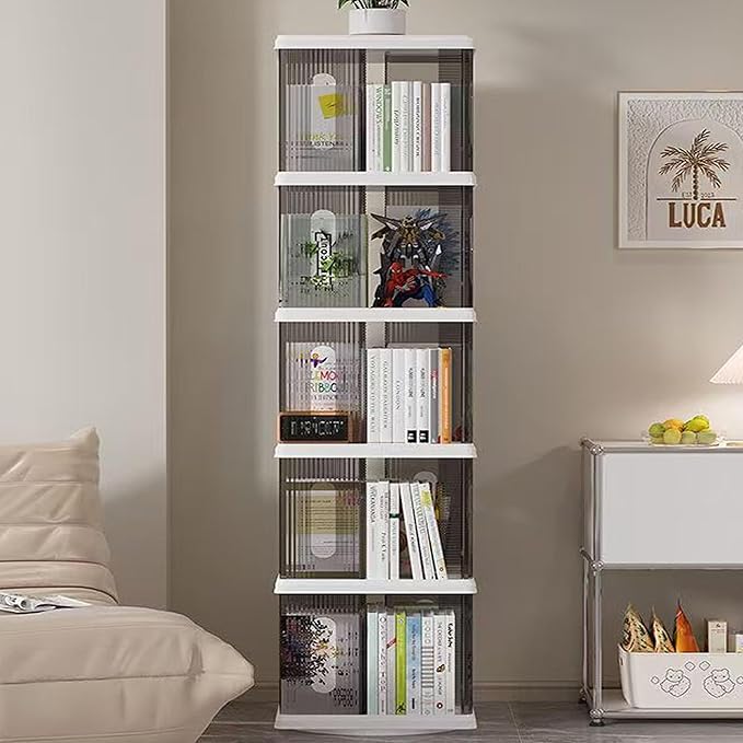 Rotating Bookshelf Tower, 360-Degree Rotating Bookshelves, Small Space Spinning Bookshelf, Revolving Bookcase Suitable for Bedrooms, Living Rooms, Studies and Offices (Grey,5Tier)