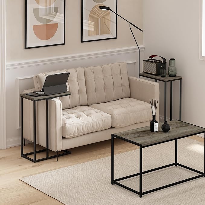 Furinno Camnus Modern Living Sofa Side Table, French Oak Grey, Set of 2