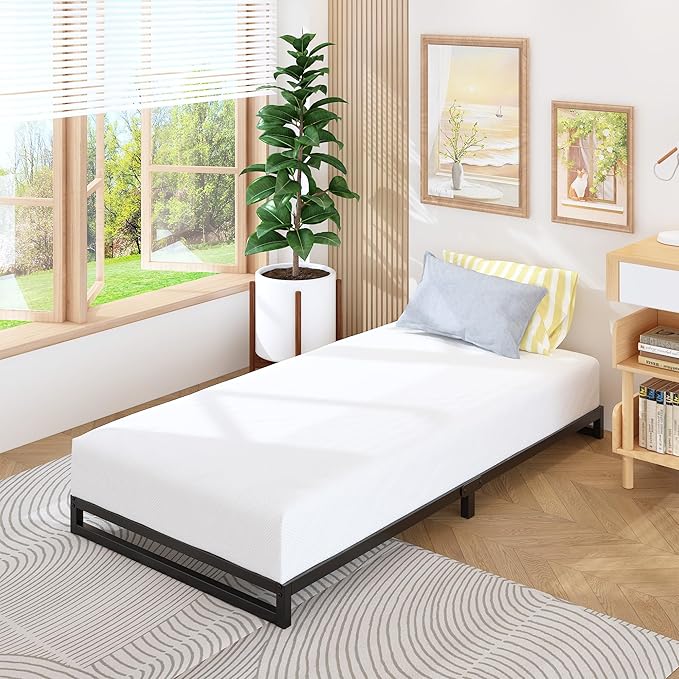 6 Inch Twin Size Bed Frames Heavy Duty Metal Twin Platform Bed Frame No Box Spring Needed, Noise Free, Easy Assembly, Black