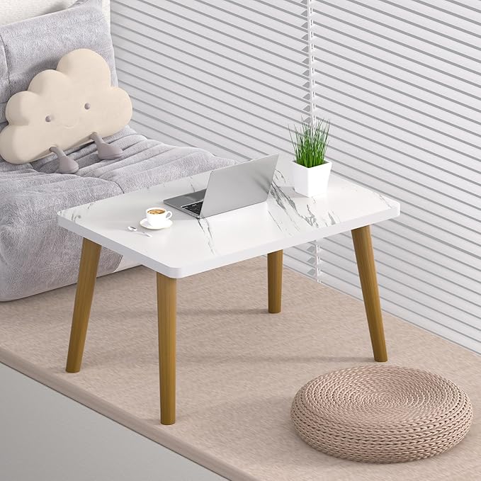 Small Coffee Table for Small Space, Low Table, Floor Table Desk for Sitting on The Floor, Storage Living Room Furniture, Tatami Tea Tables with Solid Wood Legs, Home Office, Farmhouse, Rectangle White