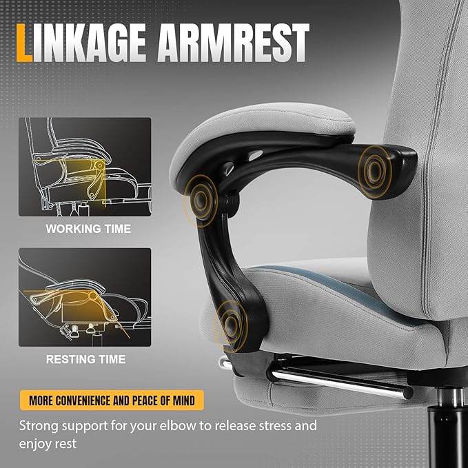 GTRACING Gaming Chair with Foot Rest & Pocket Spring Cushion, Breathable Fabric for Home Office Desk, Ergonomic High Back Computer Chair with Headrest & Lumbar Support, Gray