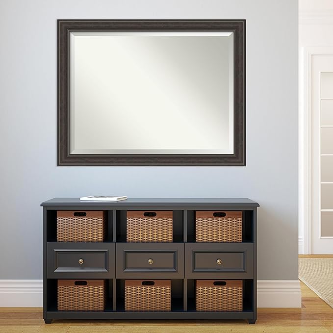 Amanti Art Brown Wall Mirror 36x46 Shipwreck Greywash Rectangle Bathroom Mirror for Wall Decor Living Room, X-Large Traditional Frame, Hangs Horizonally and Vertically, Bathroom Decor, Beveled Edge