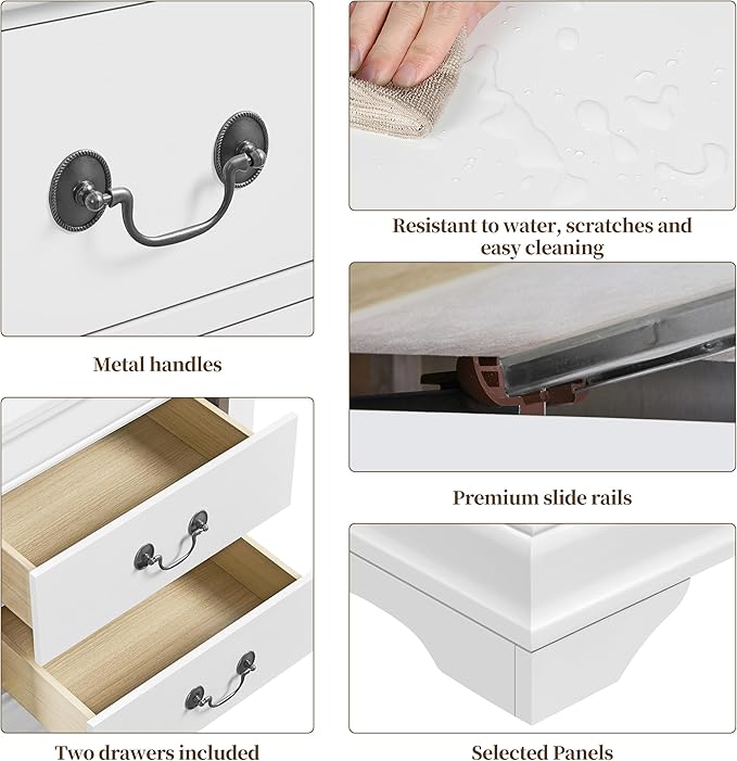 Yaheetech Fully-Assembled Nightstand with Drawers, Classic 2-Drawer Nightstand Large Bedside Table with Storage, Wooden Painted Storage Cabinet for Bedroom, 21.5″L×16″W×24.5″H, White