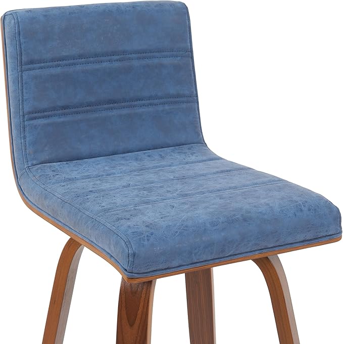 Vienna Modern Swivel Bar Height Stool with Vintage Blue Upholstered Seat and Walnut Finished Wood Frame Set of 4