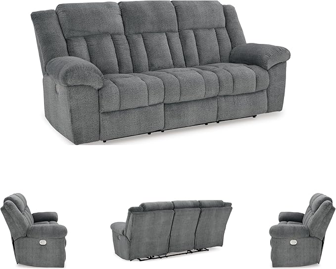 Signature Design by Ashley Tip-Off Modern Wall Hugger Power Reclining Sofa with Adjustable Headrest and USB Ports, Gray