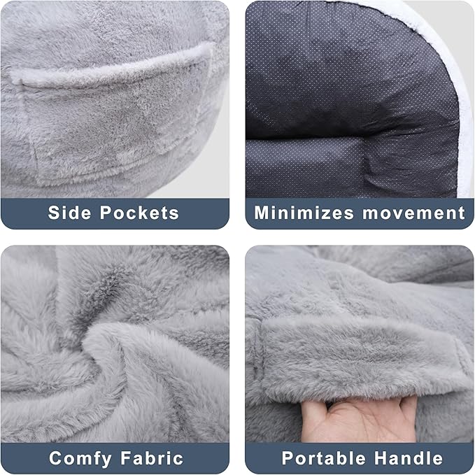 Large Bean Bag Chairs for Adults - Oversized Memory Foam Filled Bean Bag Sofa | Fluffy Adult Bean Bag Chair, Big Bean Bag Chairs for Living Room, Bedroom & Dorm - Gray